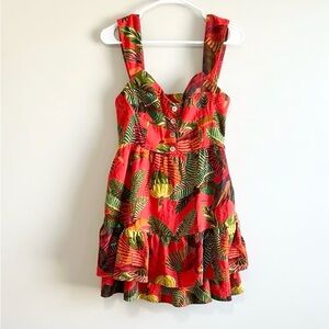 FARM Rio Vibrant Red and Green Mini Dress